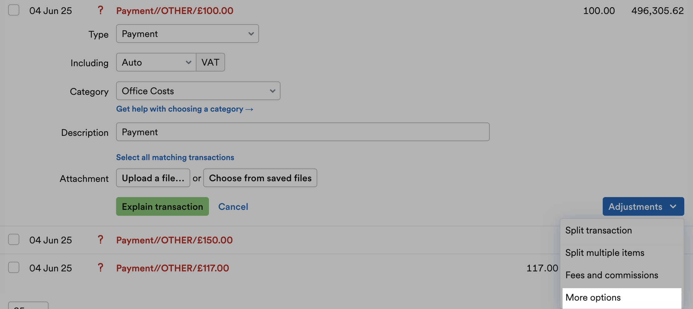 ‘More options’ highlighted on ‘Adjustments’ drop down menu.