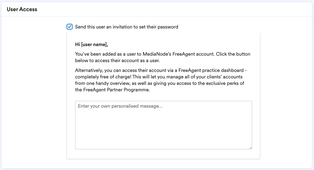 Invitation to allow accountant to set the password