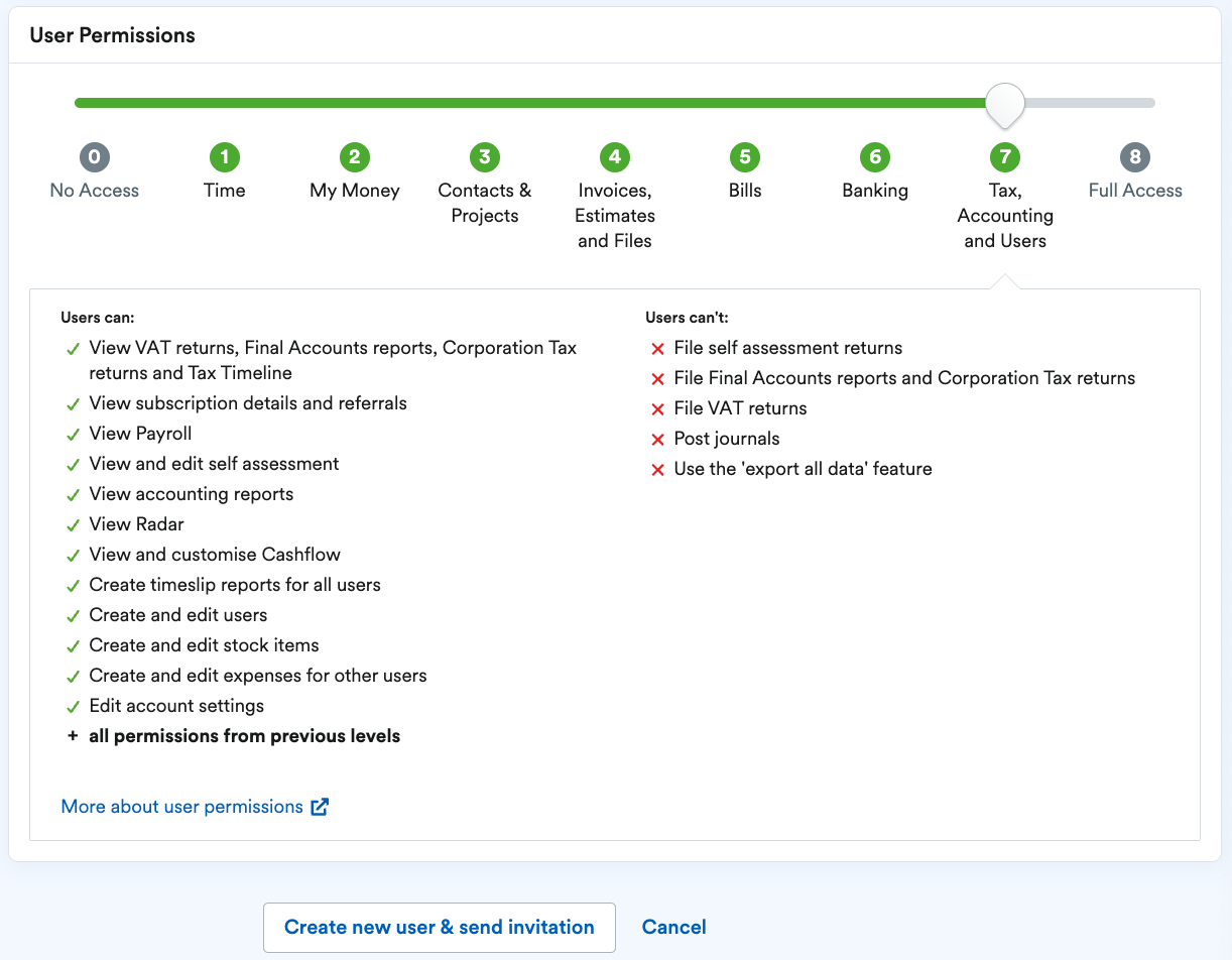User Permissions set as level 7