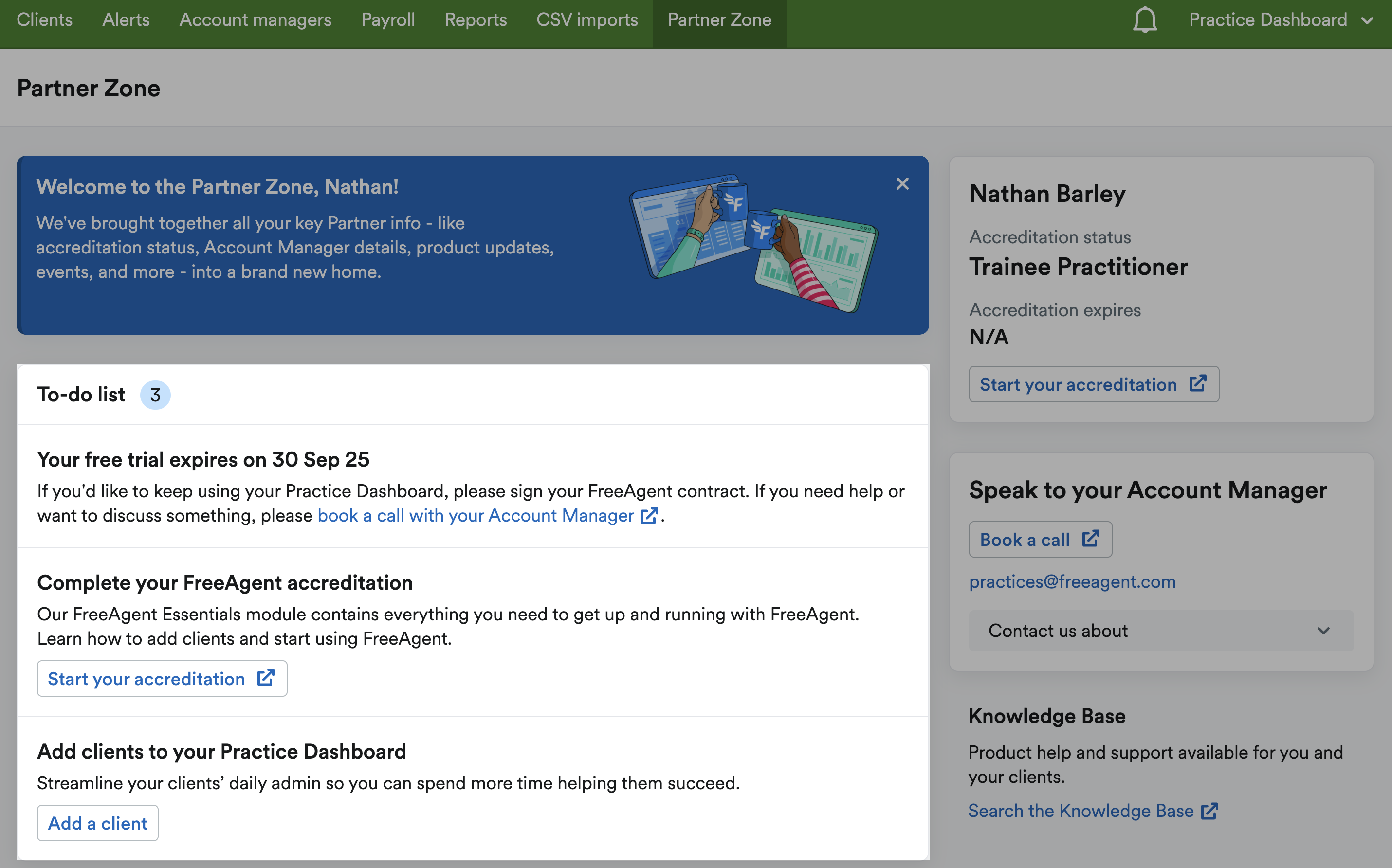 Suggested actions highlighted in the To-do list for new partners