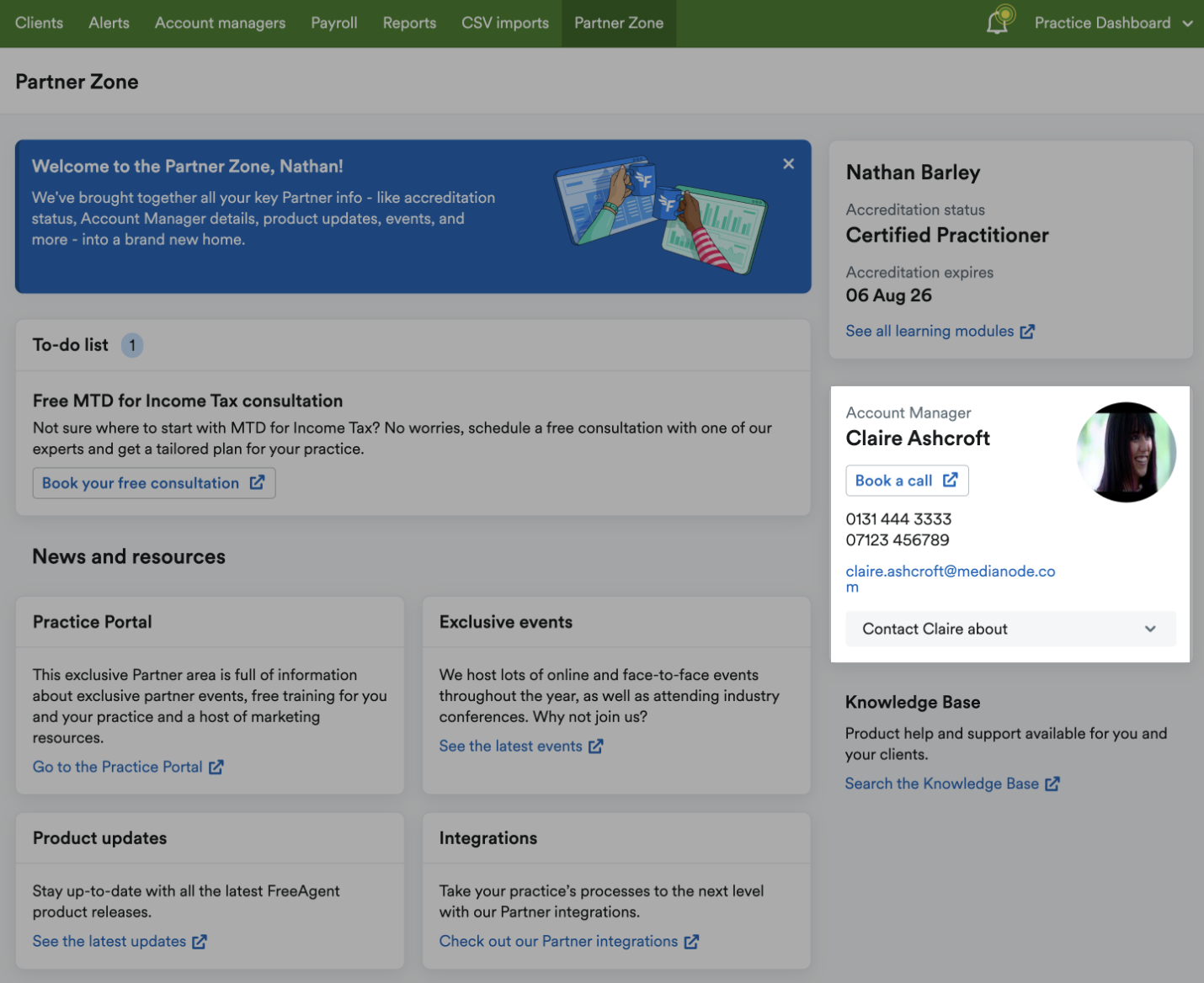Account Manager section highlighted on the Partner Zone