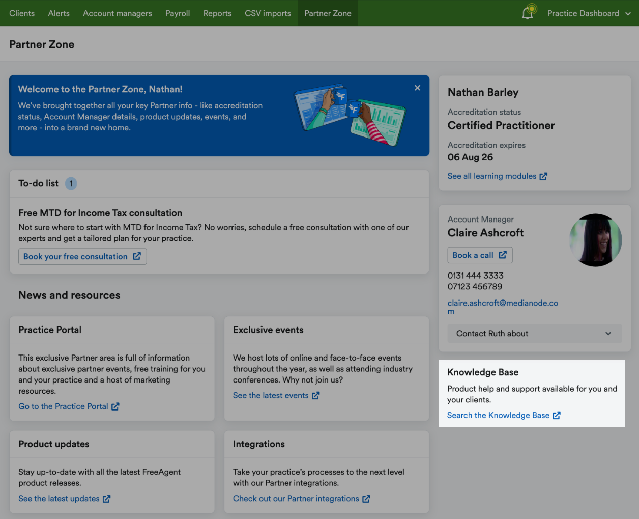 Knowledge Base details highlighted on the Partner Zone