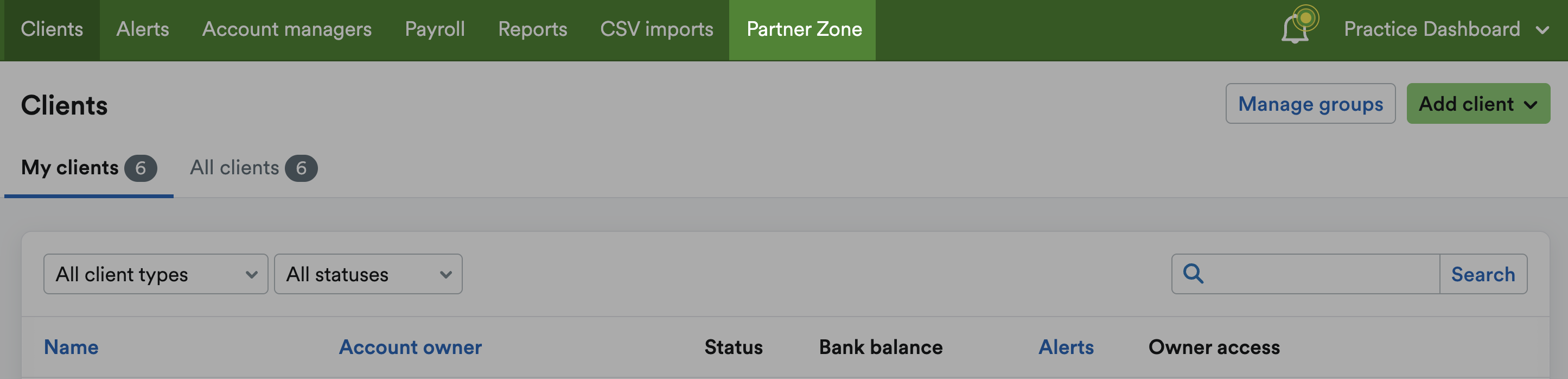 Partner Zone highlighted at the top of the Practice Dashboard
