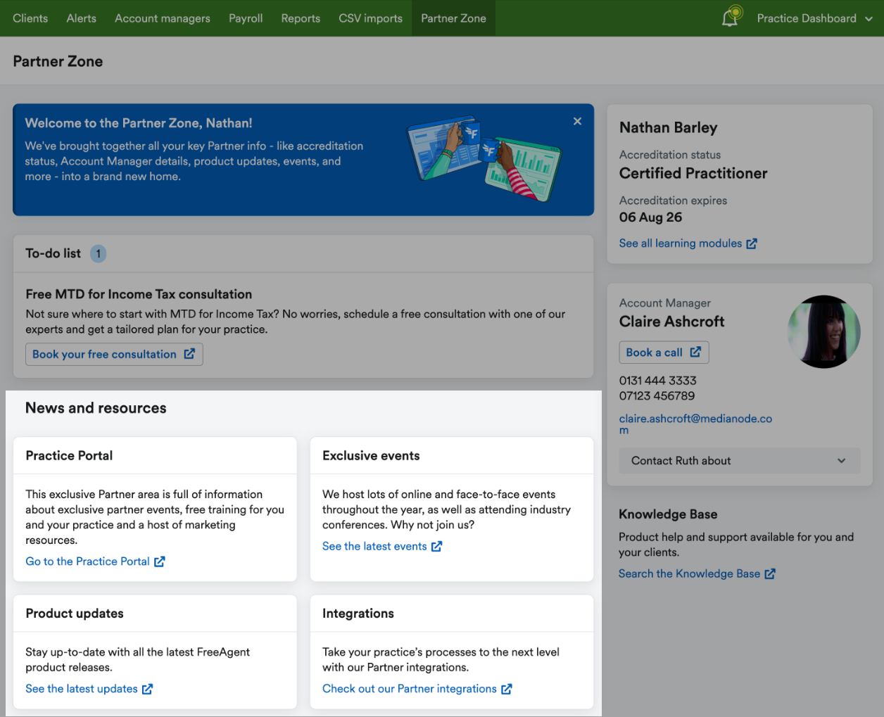 News and resources section highlighted on the Partner Zone