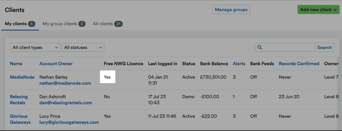 Client showing as eligible to be switched to a free licence