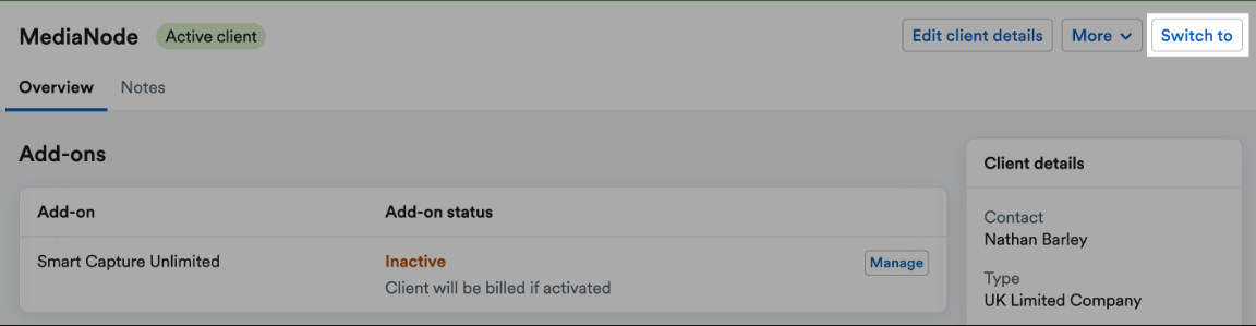 Switch to highlighted in client's account
