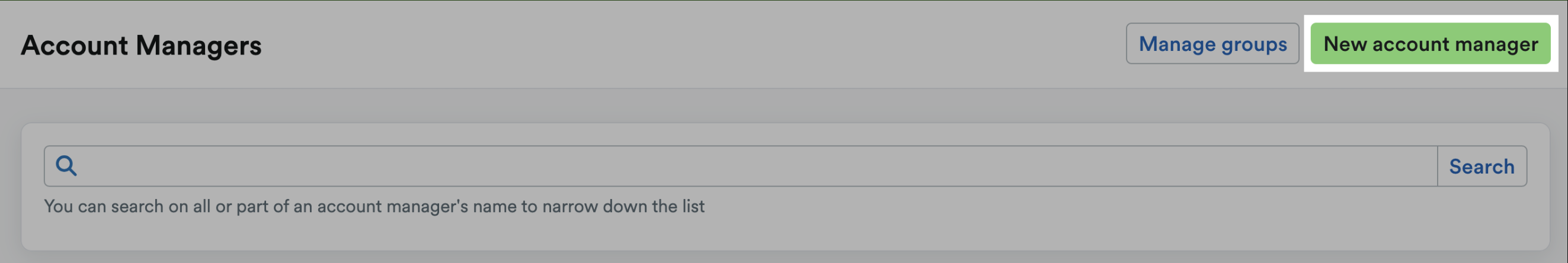 New account manager button highlighted