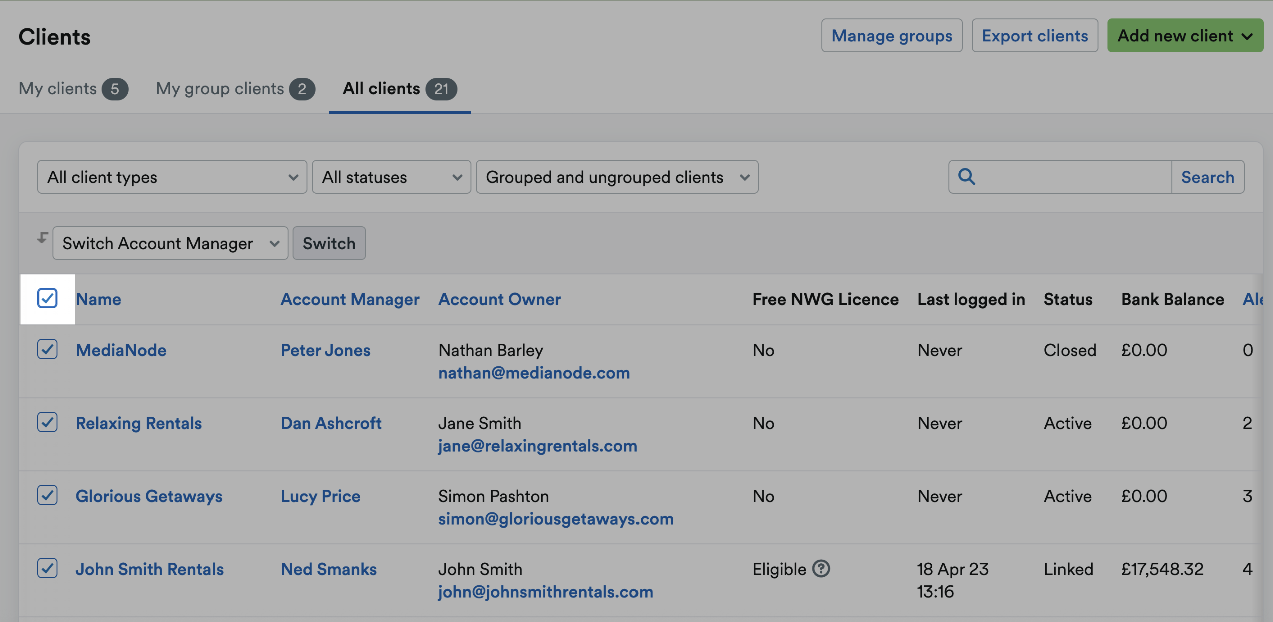 Checkbox next to Name column highlighted