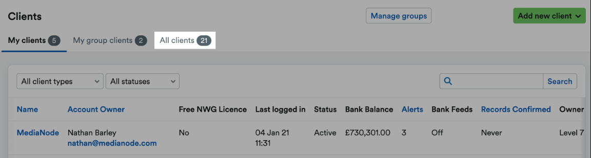 All clients tab highlighted