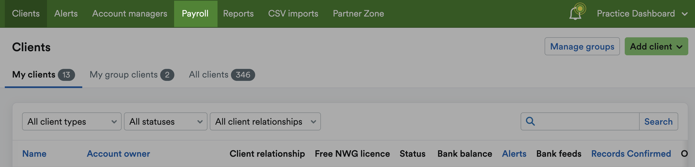 Payroll tab highlighted at the top of the screen