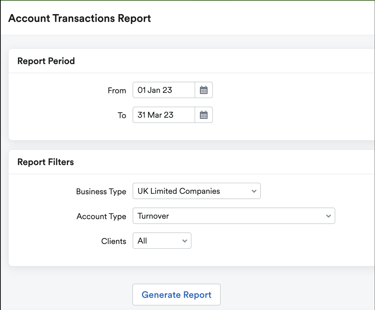 Account transactions report being created