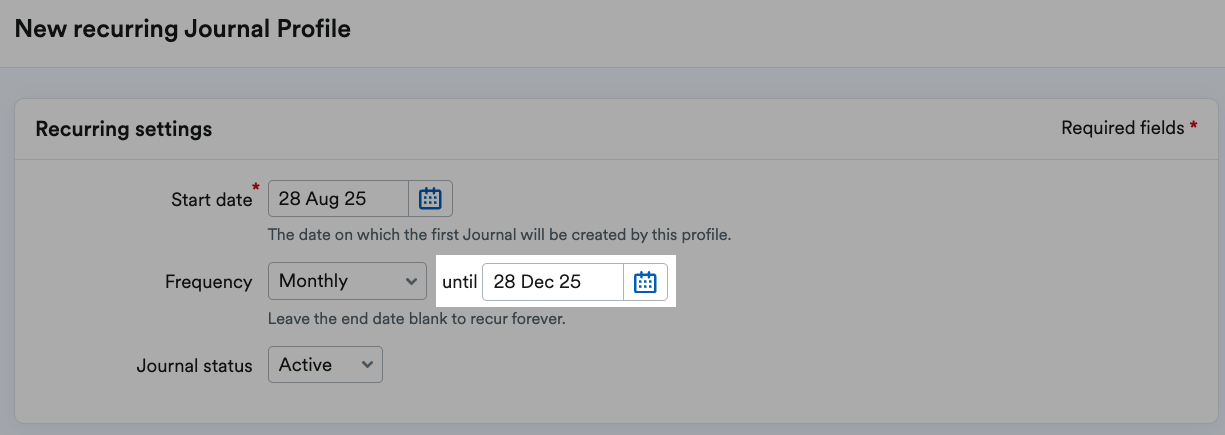 Date entered into the until field