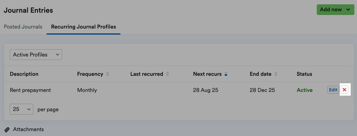 Cross highlighted to the right of the recurring journal profile