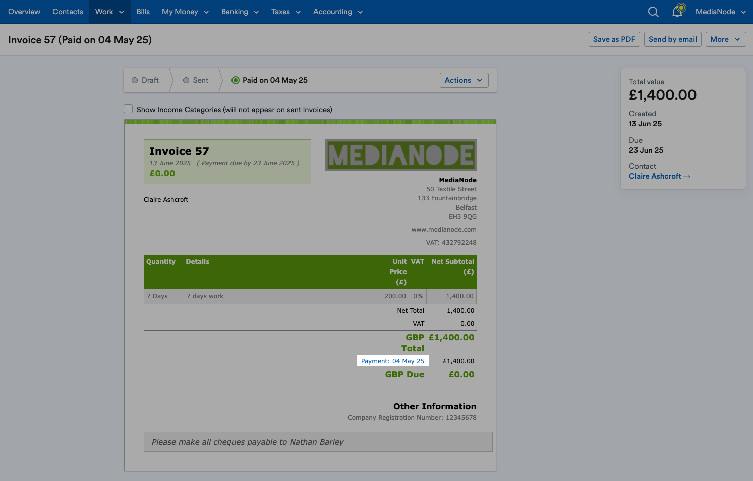 Payment link highlighted on invoice.