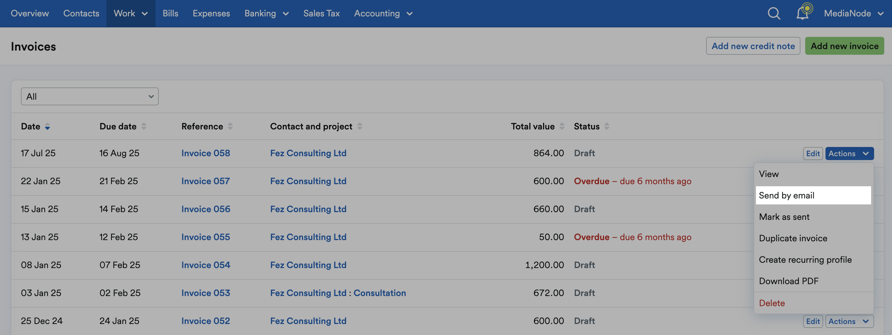 ‘Send by email’ highlighted on ‘Actions’ drop down menu.