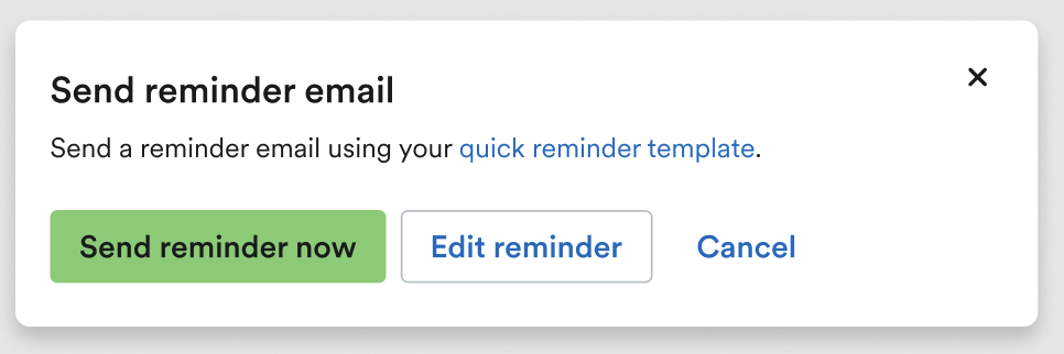 'Send reminder email' pop up window.