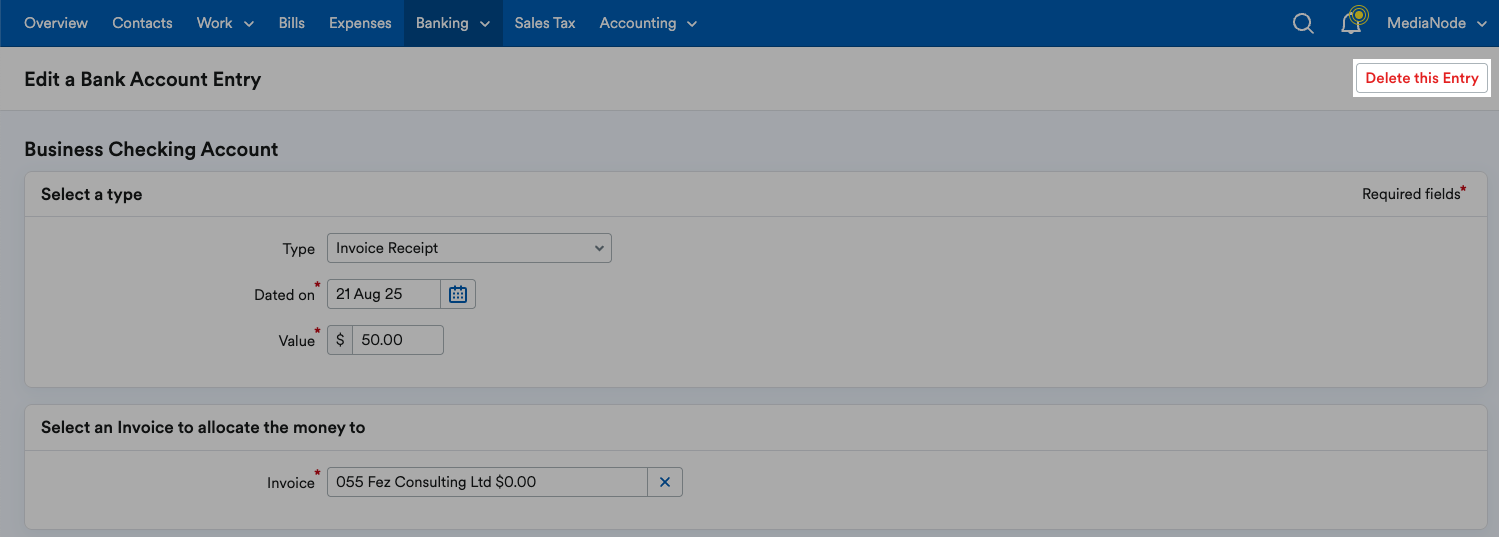 ‘Delete this Entry’ button highlighted.