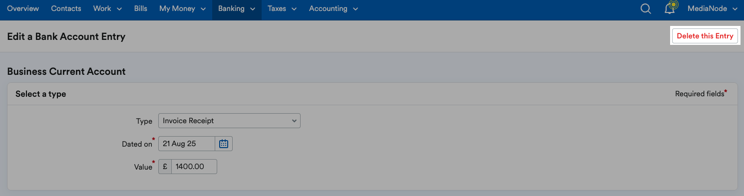 ‘Delete this Entry’ button highlighted.