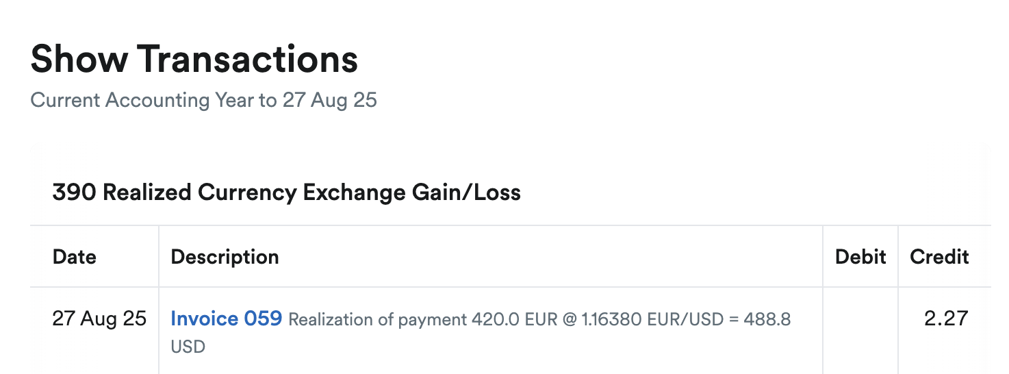 Paid invoice showing on realized gain or loss.