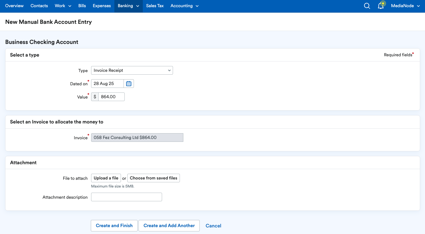New Manual Bank Account Entry page.