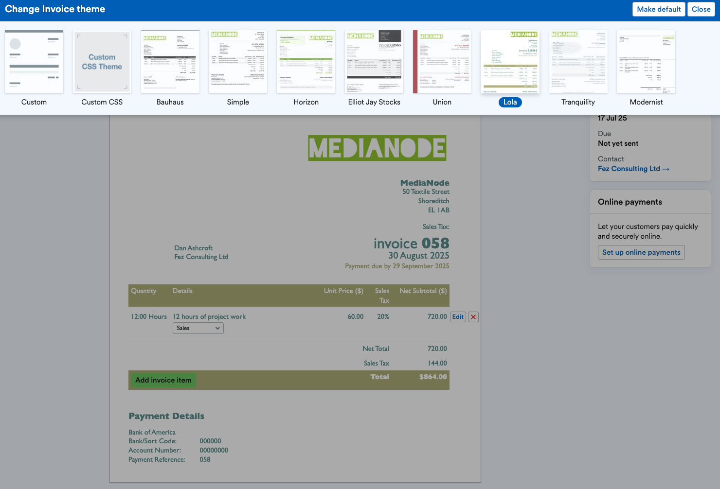 Change Invoice theme bar displayed on top of the invoice.