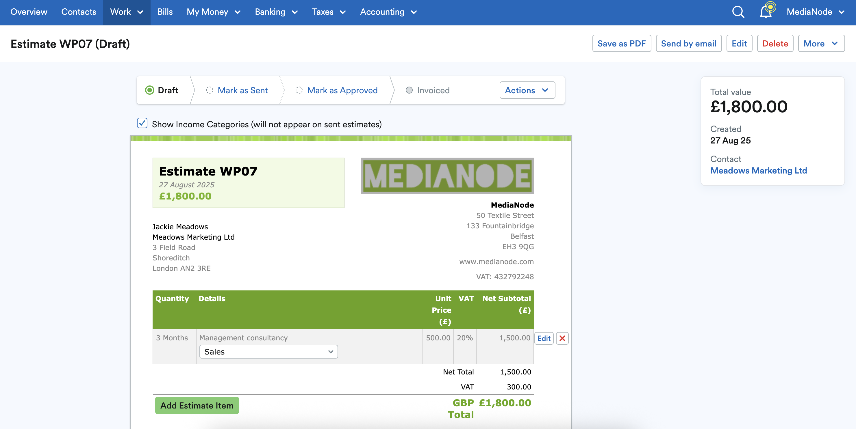 Estimate with new line items added.