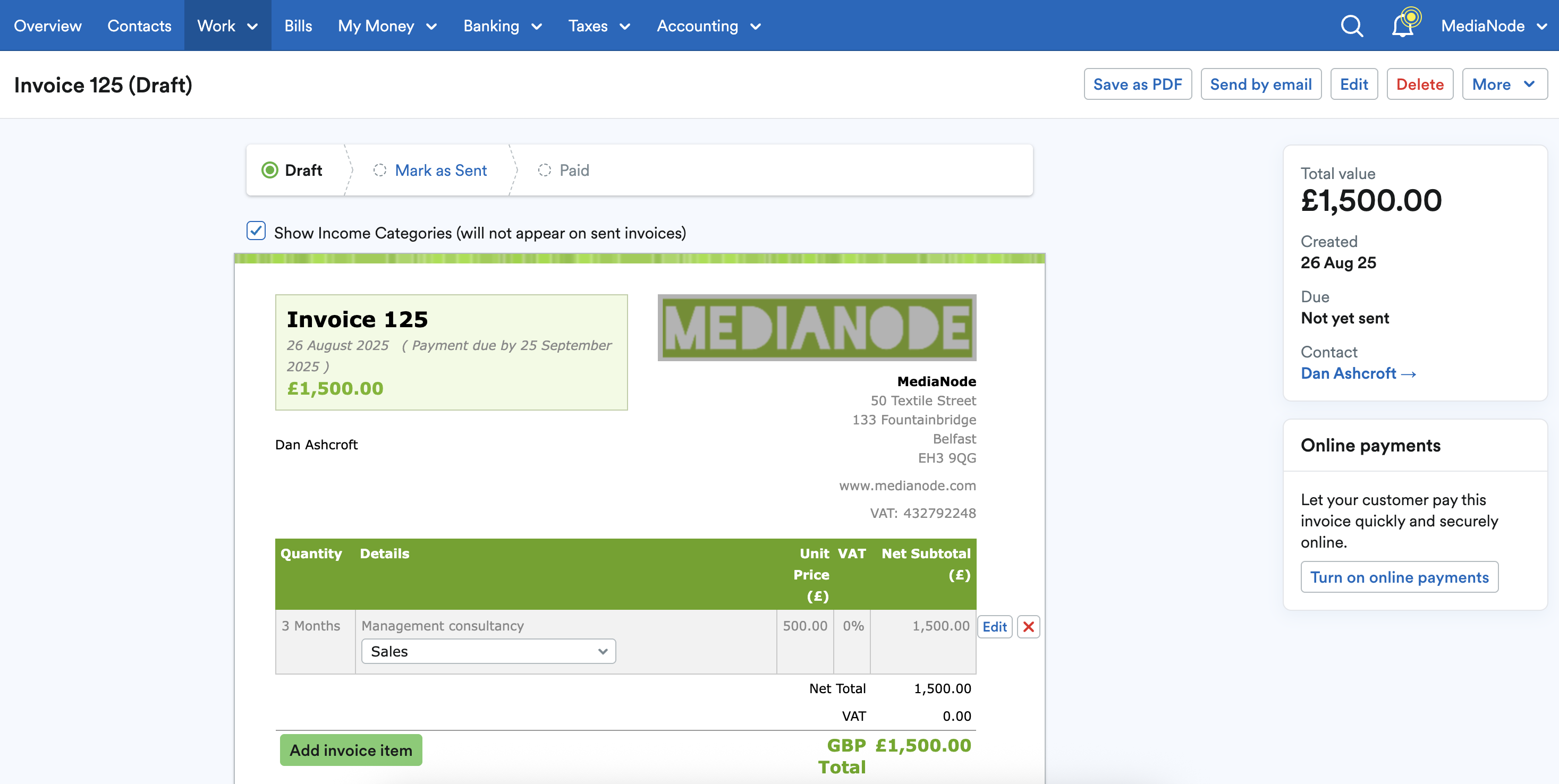 Invoice with new line items added.