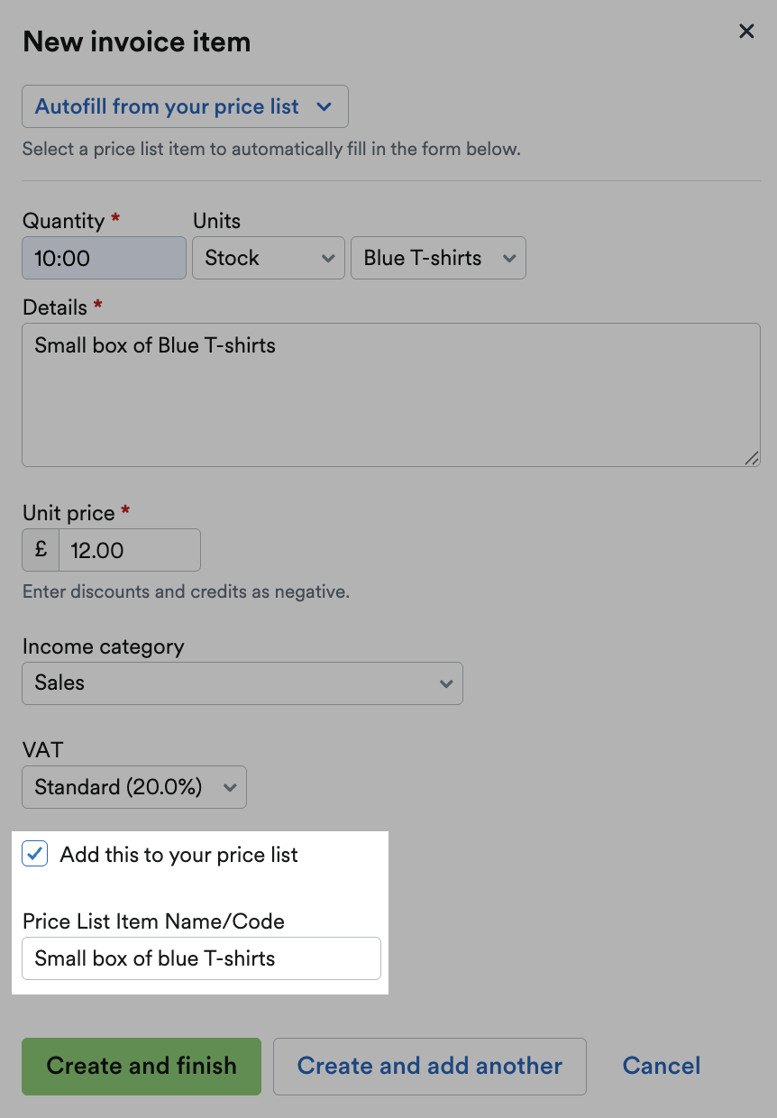 Checkbox to ‘Add this to your price list’ ticked.