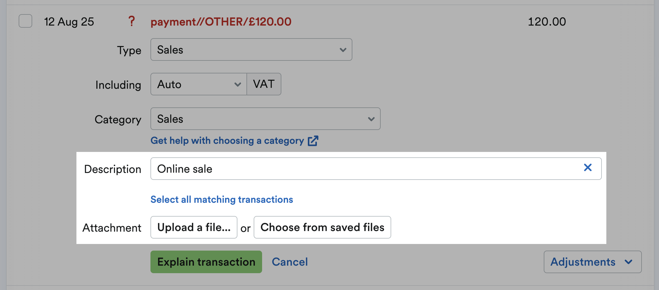 Description and Attachment fields highlighted