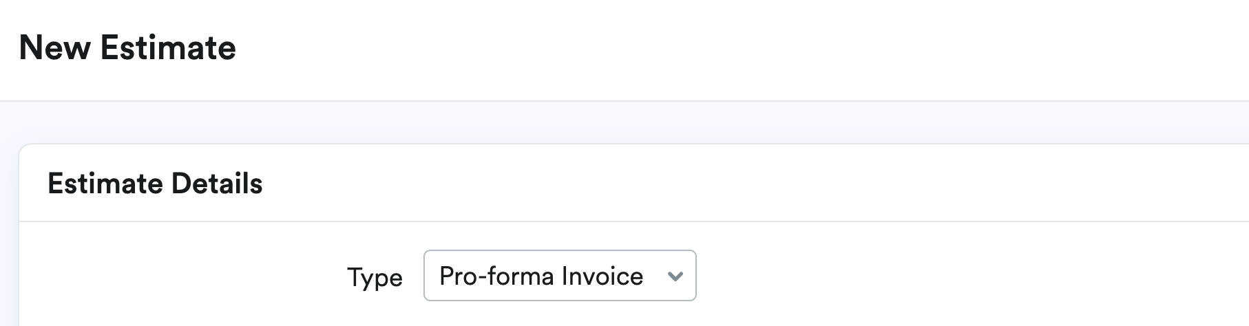 'Pro forma' selected from Type drop down menu.