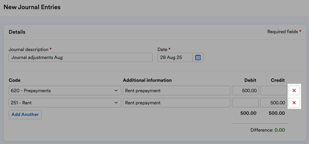 Cross ('x') buttons highlighted next to existing entries.