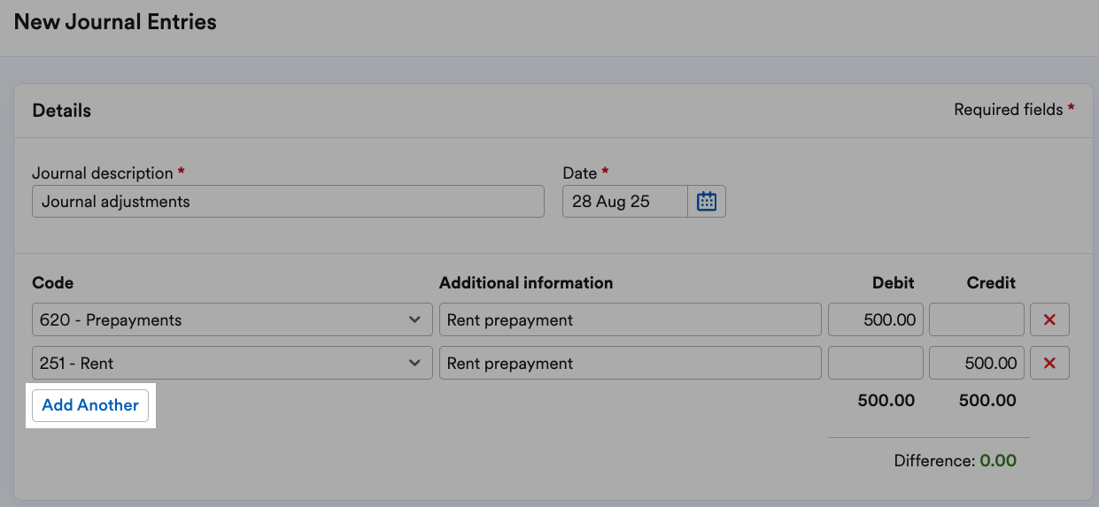 'Add Another' button highlighted under entered codes.