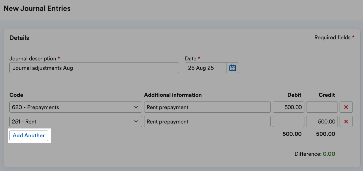 'Add Another' button highlighted under existing entries.