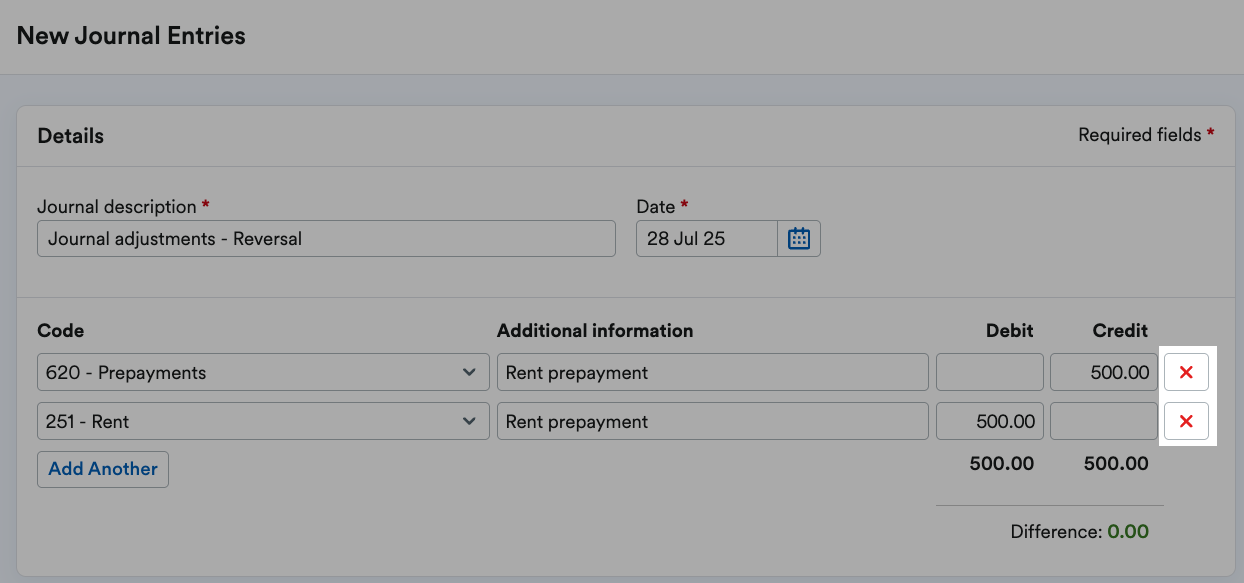 Cross ('x') buttons highlighted next to existing entries.