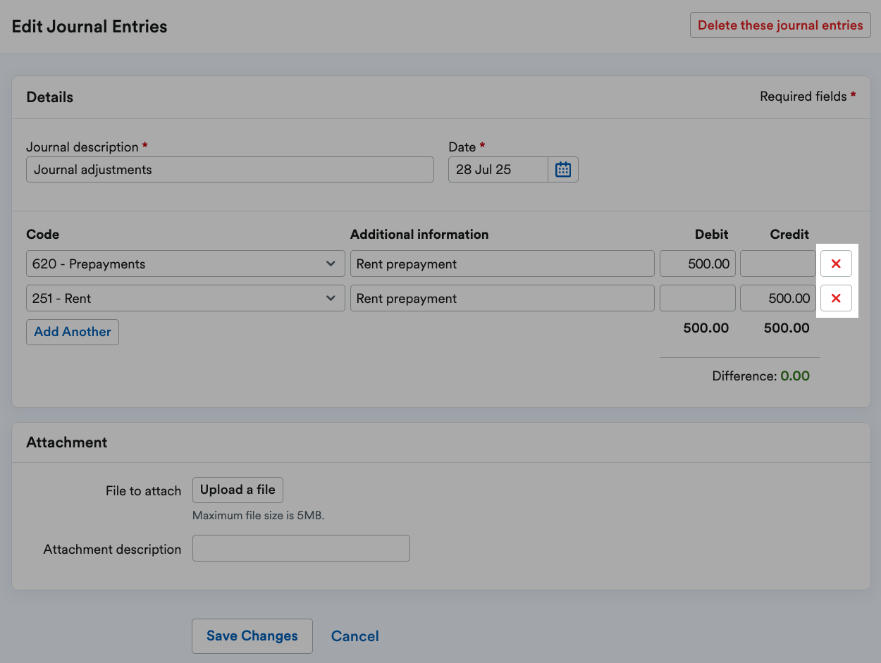 Cross ('x') buttons highlighted next to existing entries.