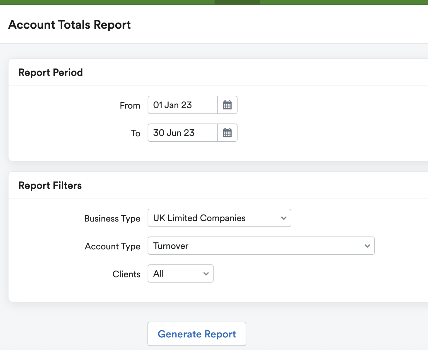 Account totals report being created