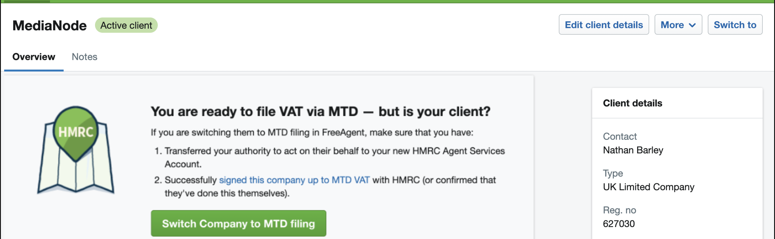 Client page with MTD button
