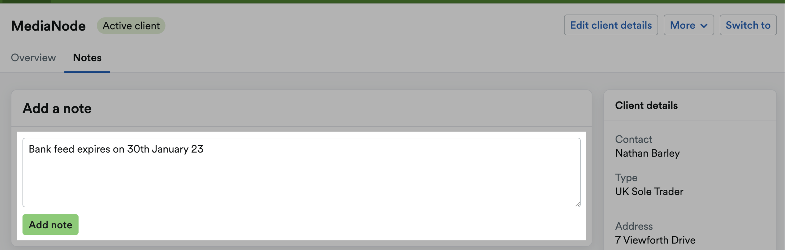 Field to enter note and add note button highlighted