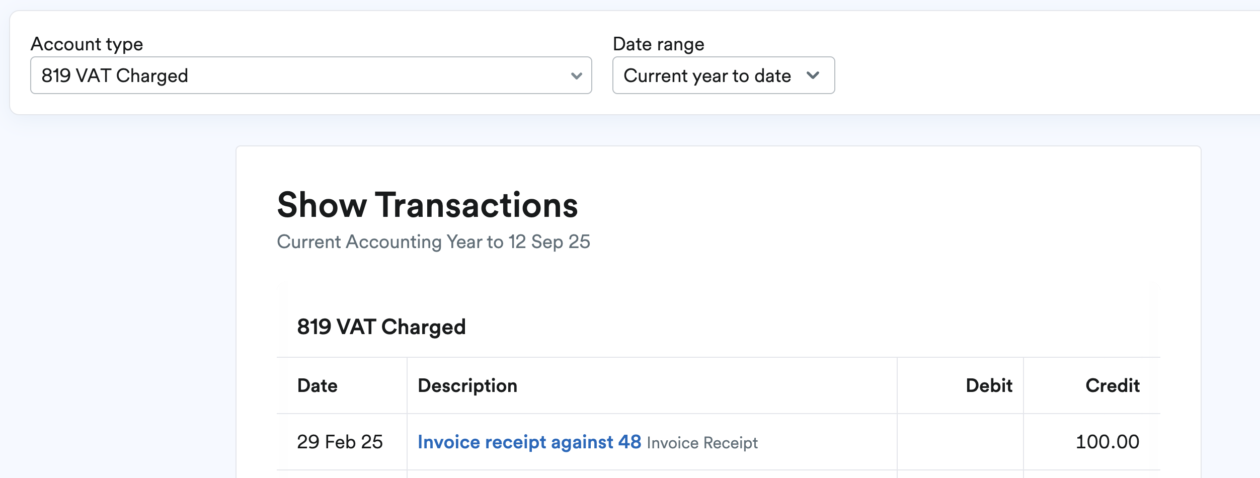 Amount showing in the VAT charged code