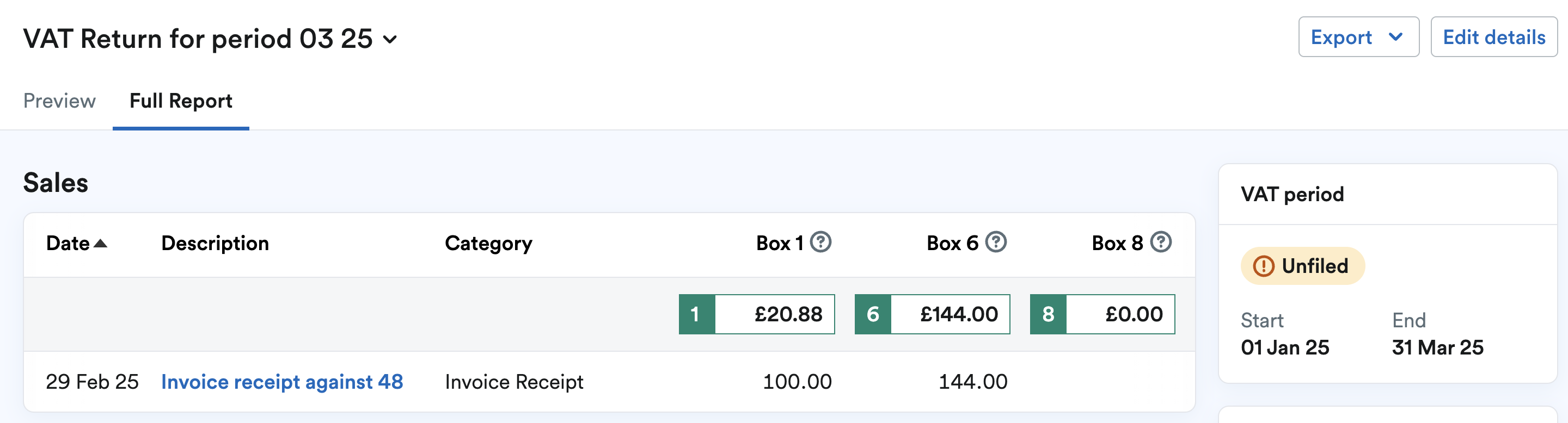 Invoice showing on the VAT return