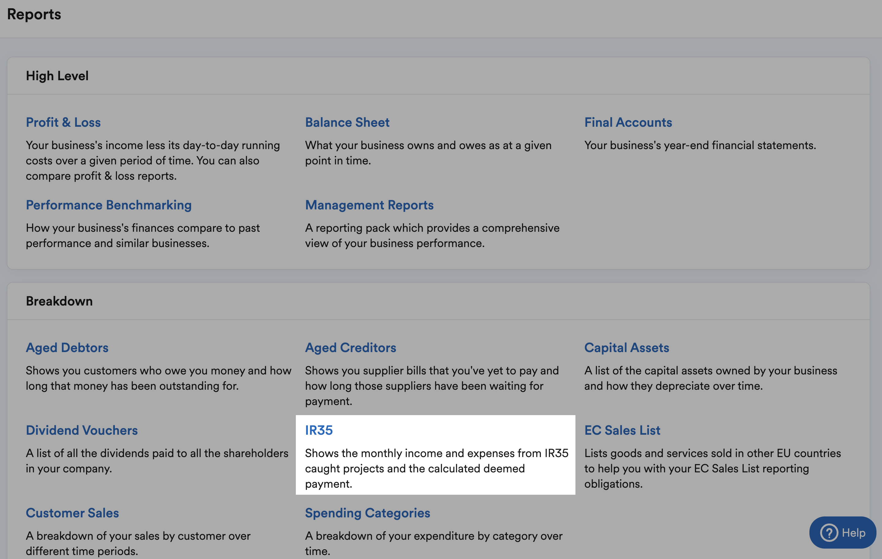 IR35 highlighted in reports section