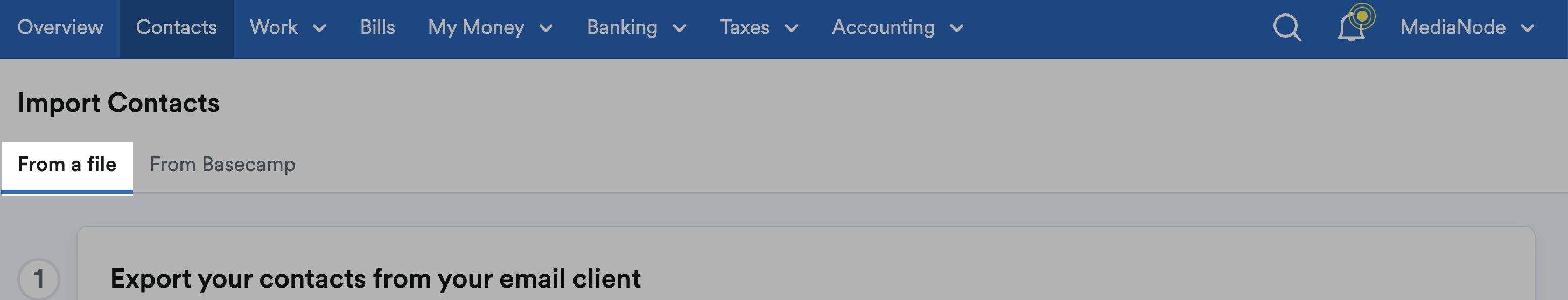 Import Contacts screen with the 'From a file' tab highlighted