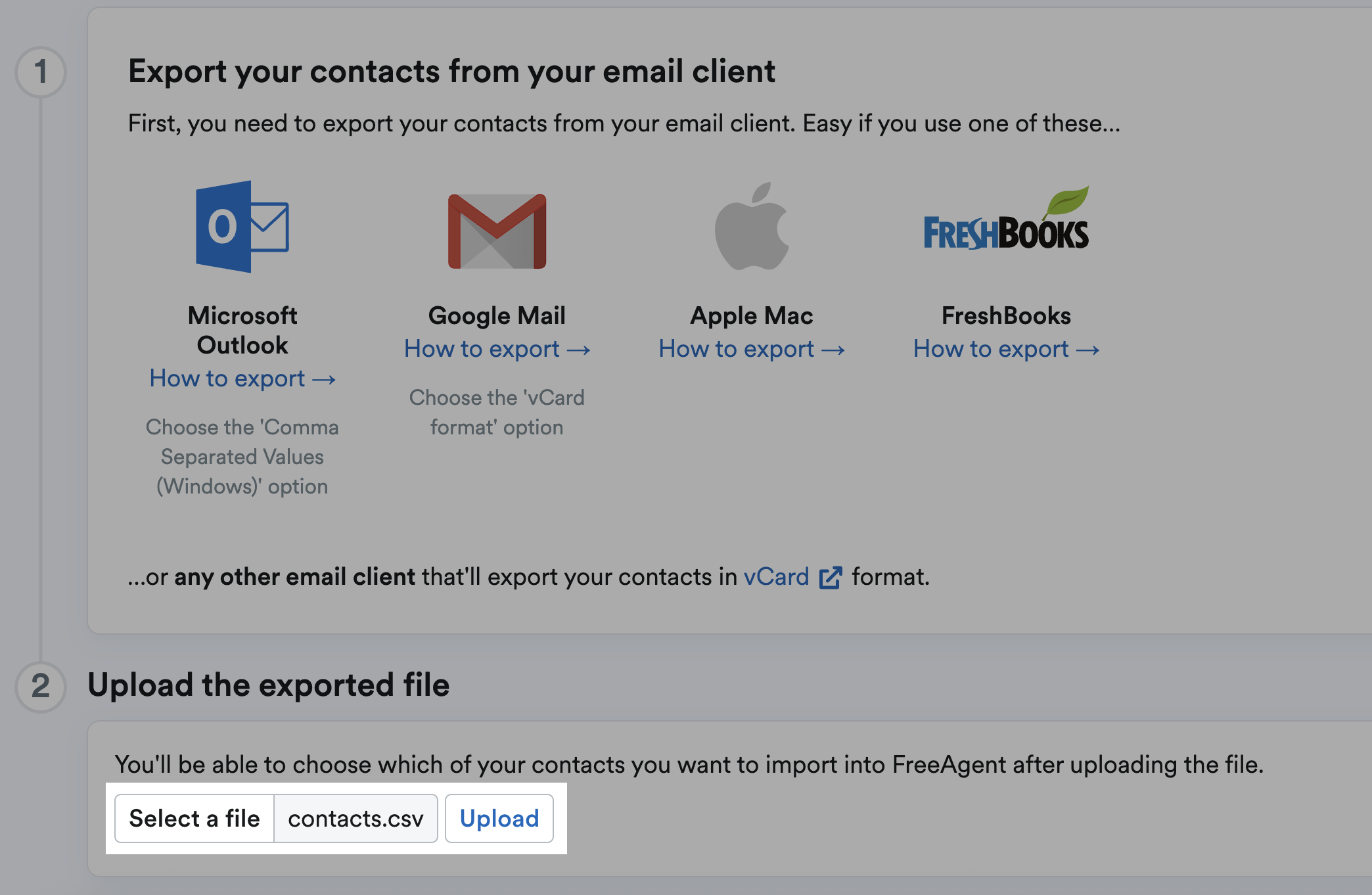 Example of a file being selected and upload button highlighted