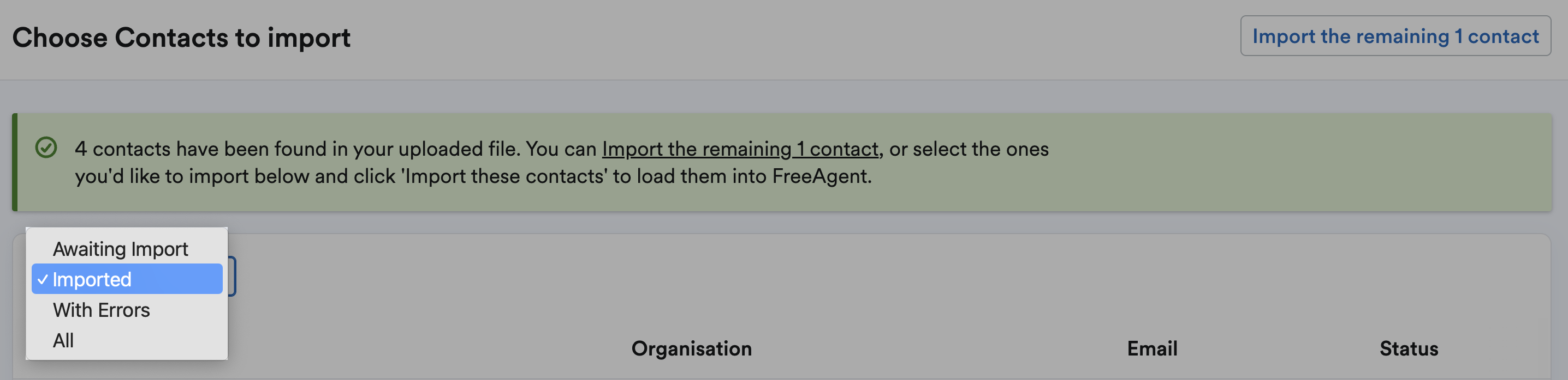 Filter menu highlighted for choosing which contacts to view