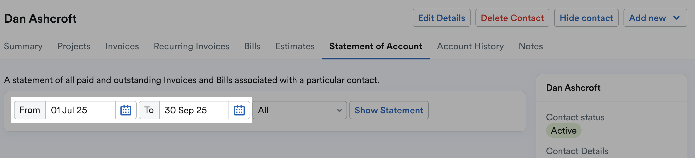 Statement of Account date ranges highlighted