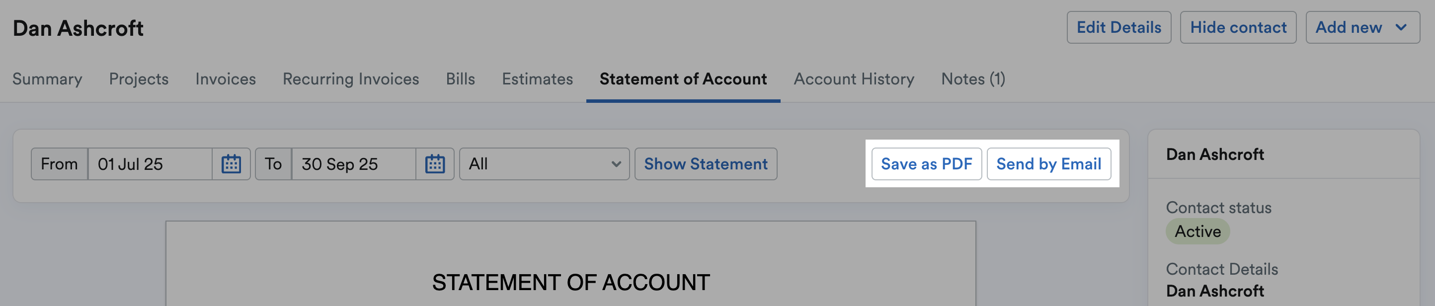Save as PDF and Send by Email buttons highlighted