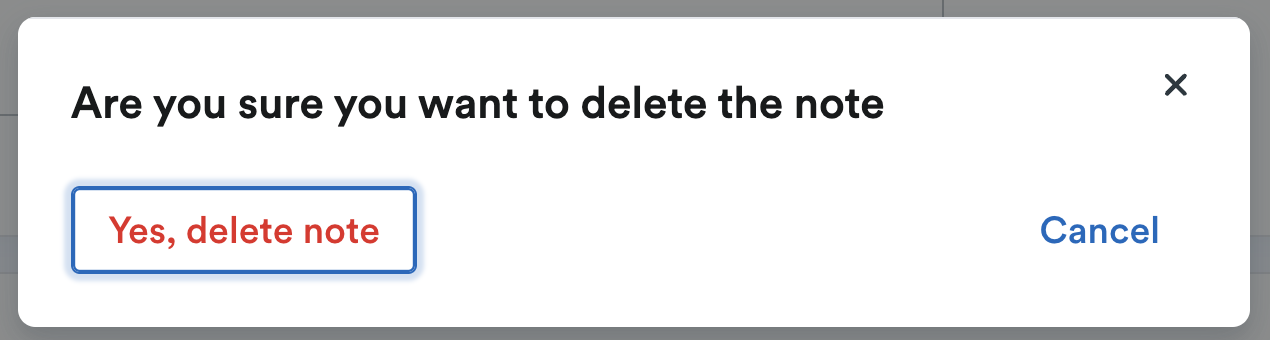 pop up window asking for confirmation that you want to delete the note