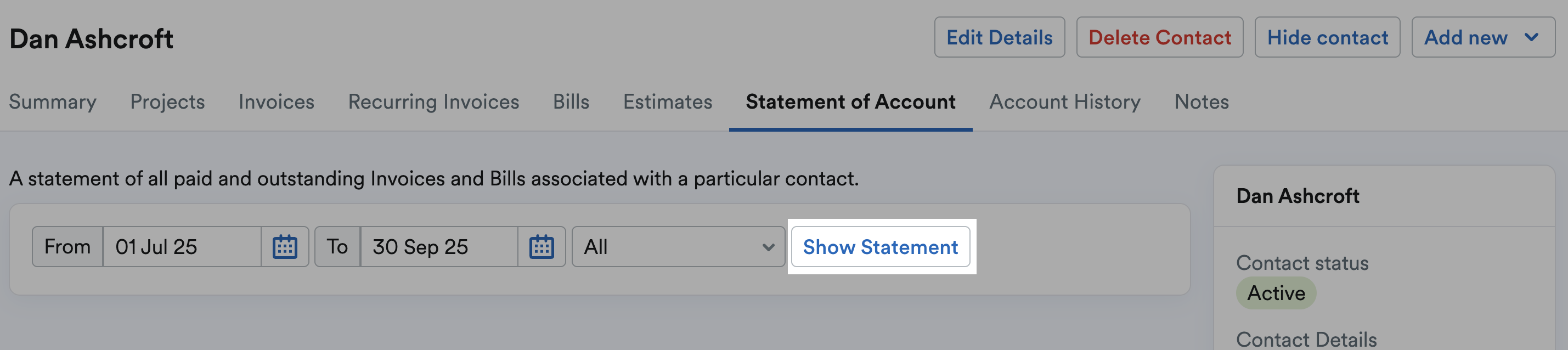 Show Statement button highlighted