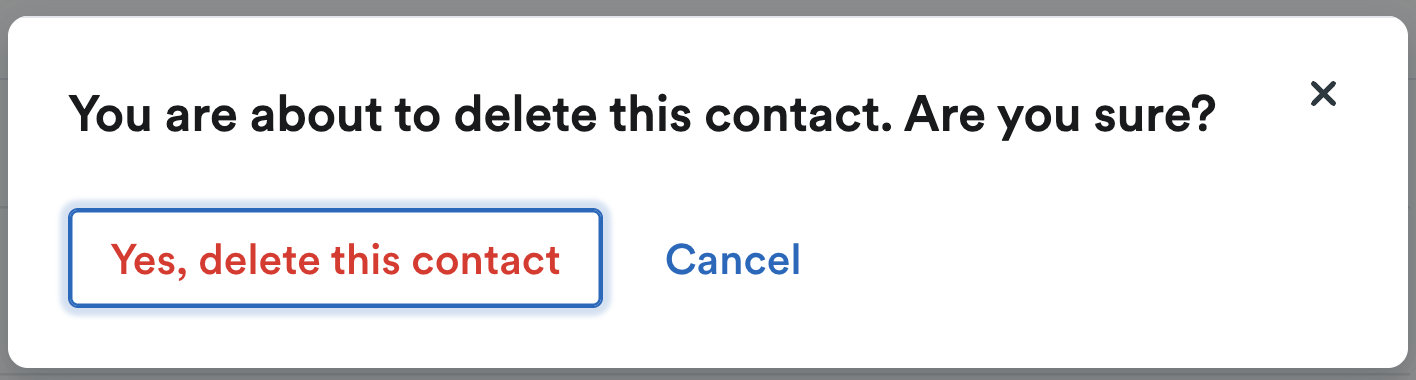 Modal asking you to confirm that you want to delete the contact