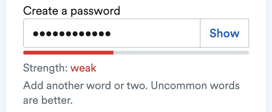 Example of a password measured as weak